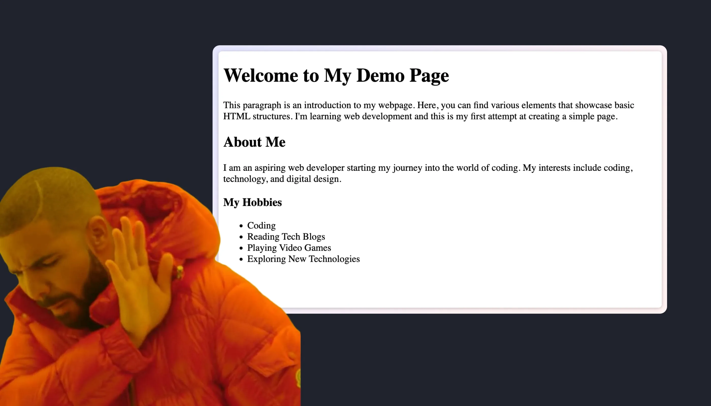 An image of an HTML page before applying CSS